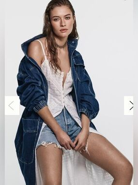 Anthropologie Pilcro Utility Long Chore Denim Jacket Size Medium